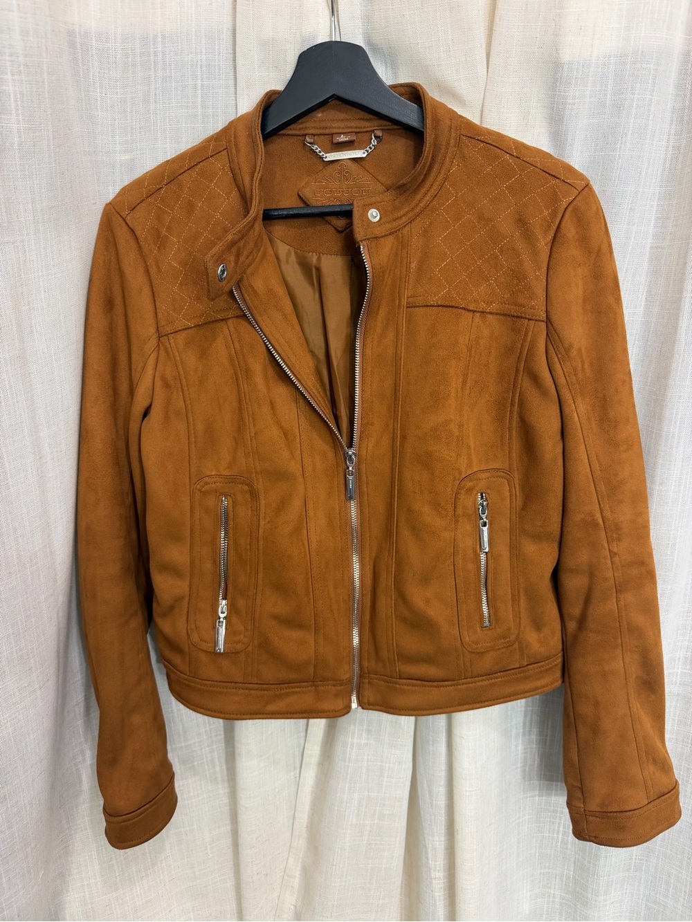 Faux suede Brown Zip-Front Women's Jacket